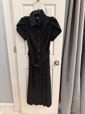 Calvin Klein Black Button-Front Midi Dress with Tie Belt